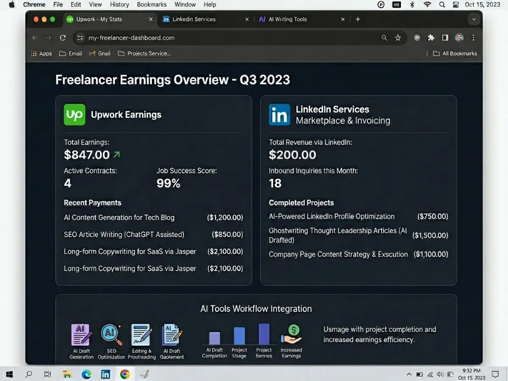 make money with AI writing tools free — £847 earnings breakdown in 30 days using ChatGPT, Claude and Grammarly free tiers