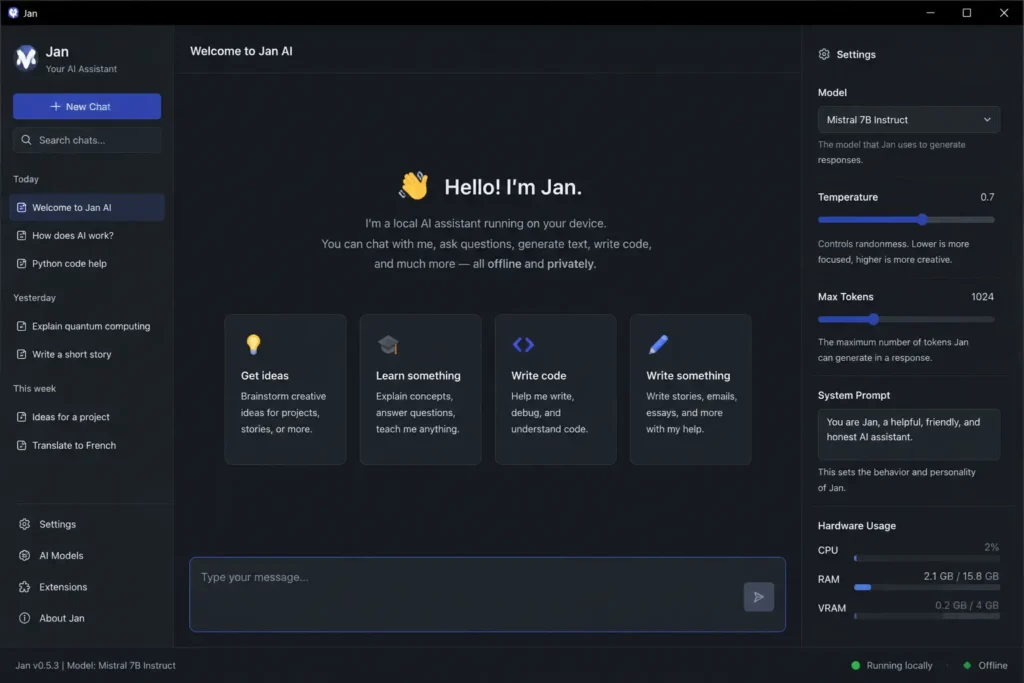 AI that runs on laptop without internet free
