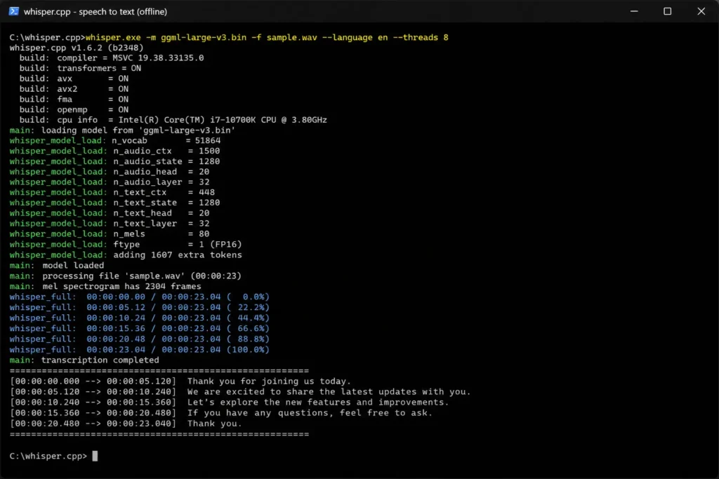 offline AI speech to text free Windows Mac