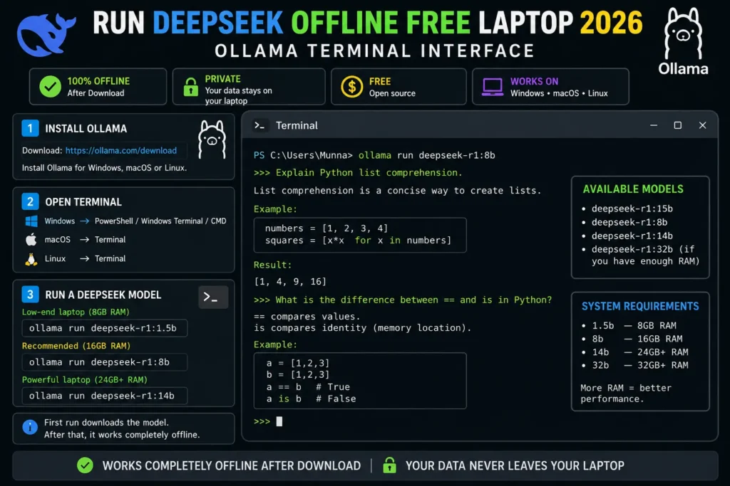 run DeepSeek offline free laptop 2026