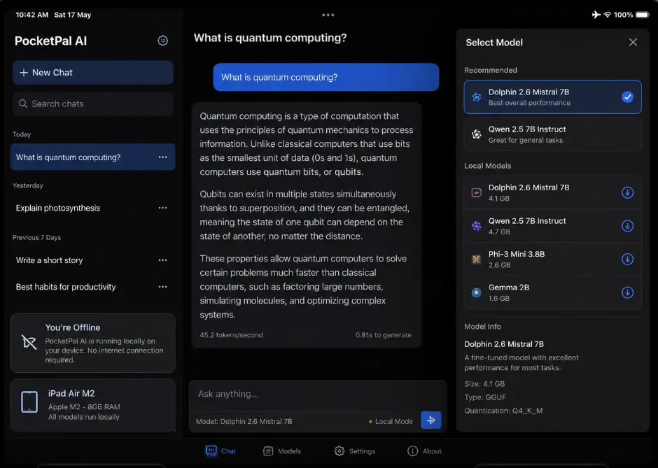 offline AI chatbot iPad free no account