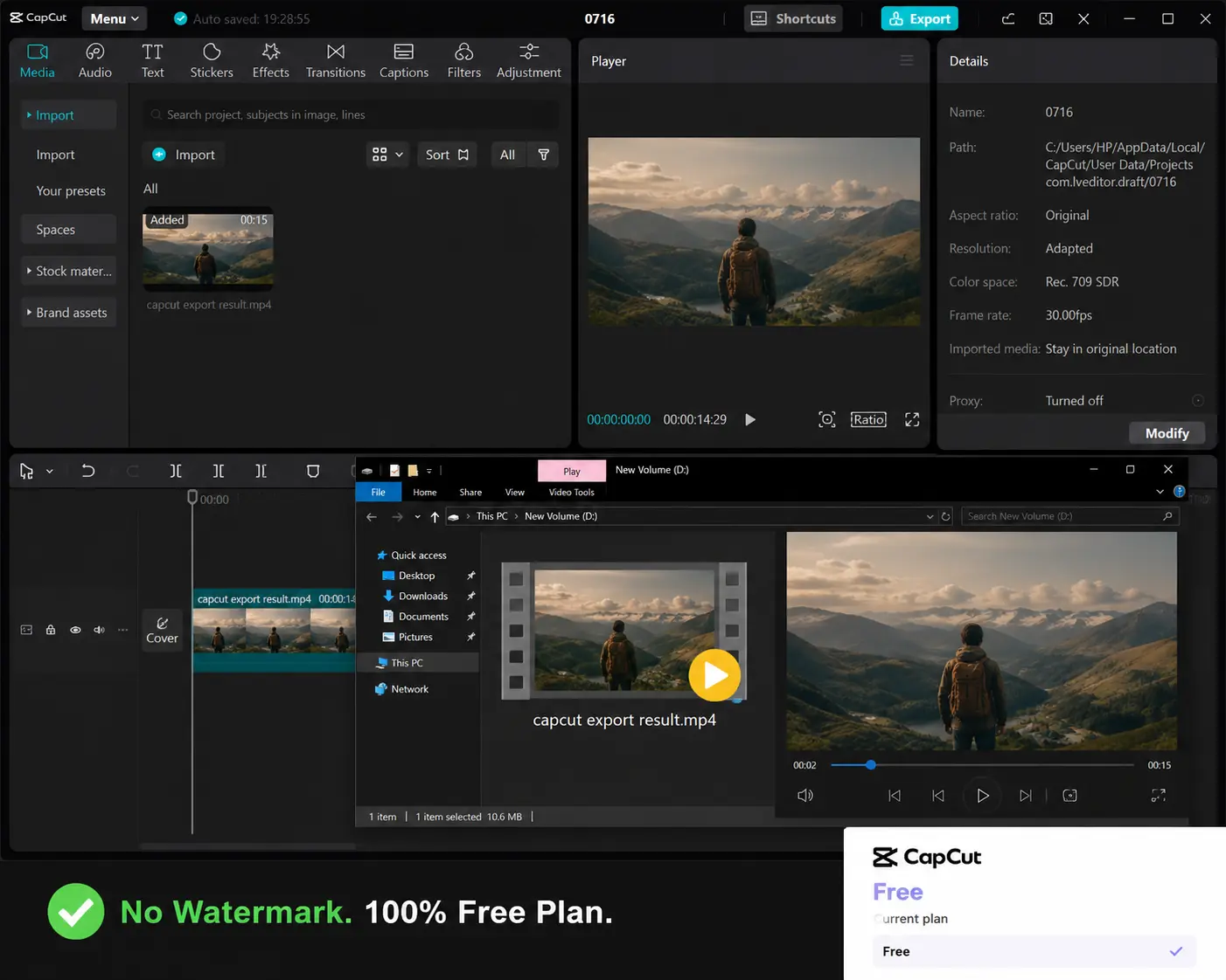 free AI video generator no watermark no account CapCut test result 2026