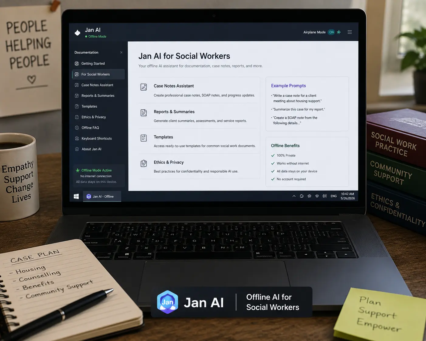 offline AI for social workers Jan AI laptop offline documentation