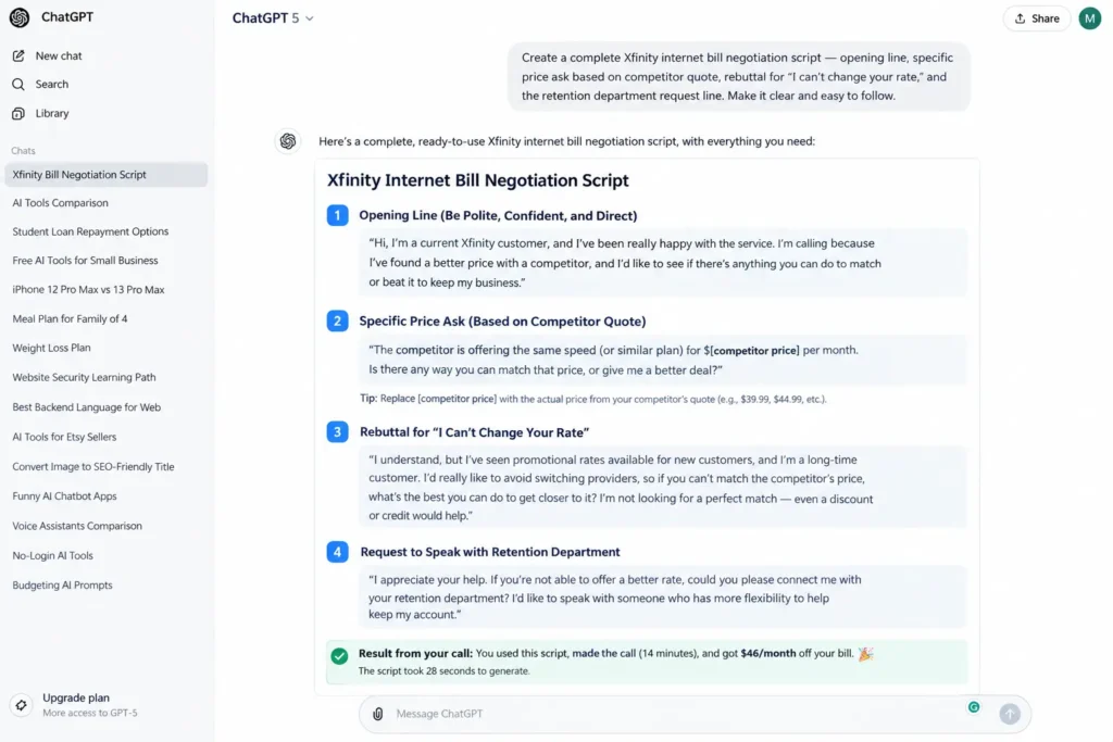 how to use ChatGPT to negotiate bills free 2026